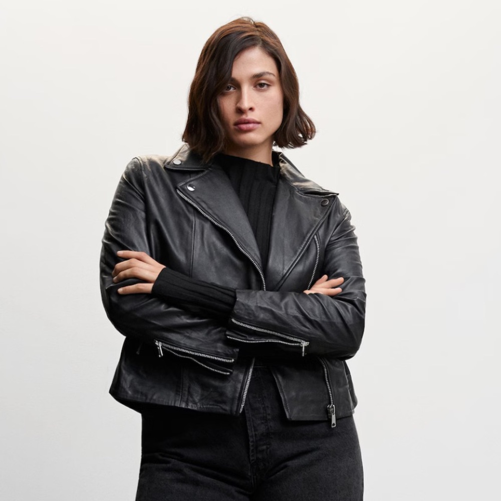 Mango Genuine Leather Biker Jacket